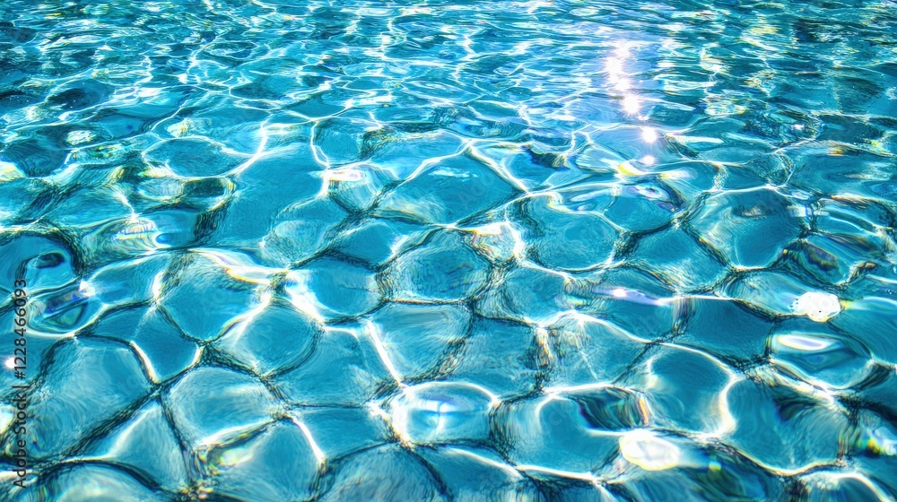 Poster crystal-clear water surface reflecting sunlight, creating mesmerizing patterns in a serene pool
