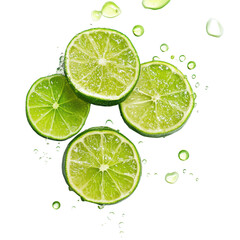 Cut Lime Slices with Juice Droplets Isolated on Transparent or blank Background, PNG