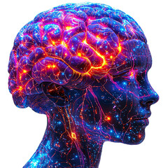 A vibrant, digital representation of a brain with glowing neural connections.