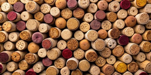 Close-up of a bunch of wine corks arranged in a creative pattern, wine, corks, close-up, bunch, pattern, creative