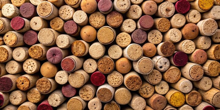 Close-up of a bunch of wine corks arranged in a creative pattern, wine, corks, close-up, bunch, pattern, creative