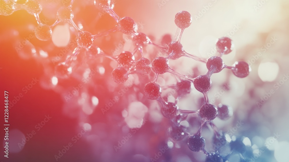 Poster microscopic molecular structure: a colorful 3d representation of atomic bonds in a complex molecule