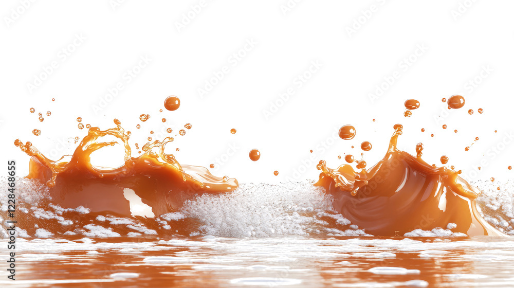 Poster caramel splashes creating delightful sweet swirls generative ai