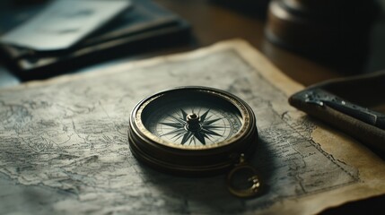 Antique Compass on Vintage Map: A Journey Through Time