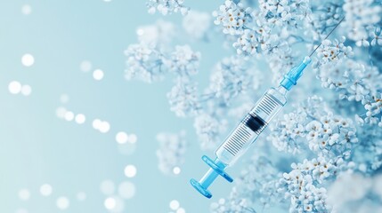 Vaccine Hope: Syringe amidst Spring Blossoms