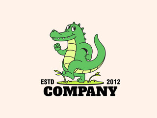 Alligator walking on the swamp or nature cartoon logo hand drawn retro mascot character vector for sports teams, outdoor activities brand