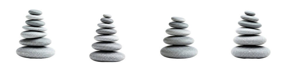 Zen Stone Stacks with Balanced Pebbles – Minimalist Monochrome Sculpture PNG
