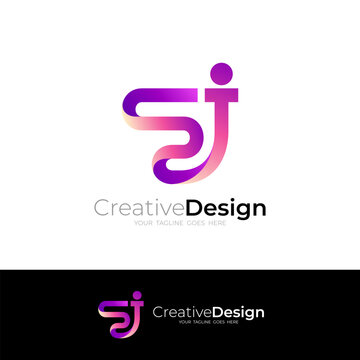 Letter S and J logo template, line style design