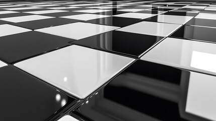Glossy Black And White Checkered Floor Tiles