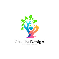 Tree logo and people care design social, charity logo , leaf nature