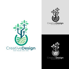 Tree logo with technology design vector, modern logos, nature icons