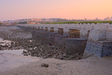 The landscape of Luoyang Bridge in Quanzhou, China in the morning.