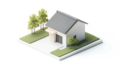 Modern House Design: Exterior with Lush Greenery and Grey Roof, Ideal Suburban Home