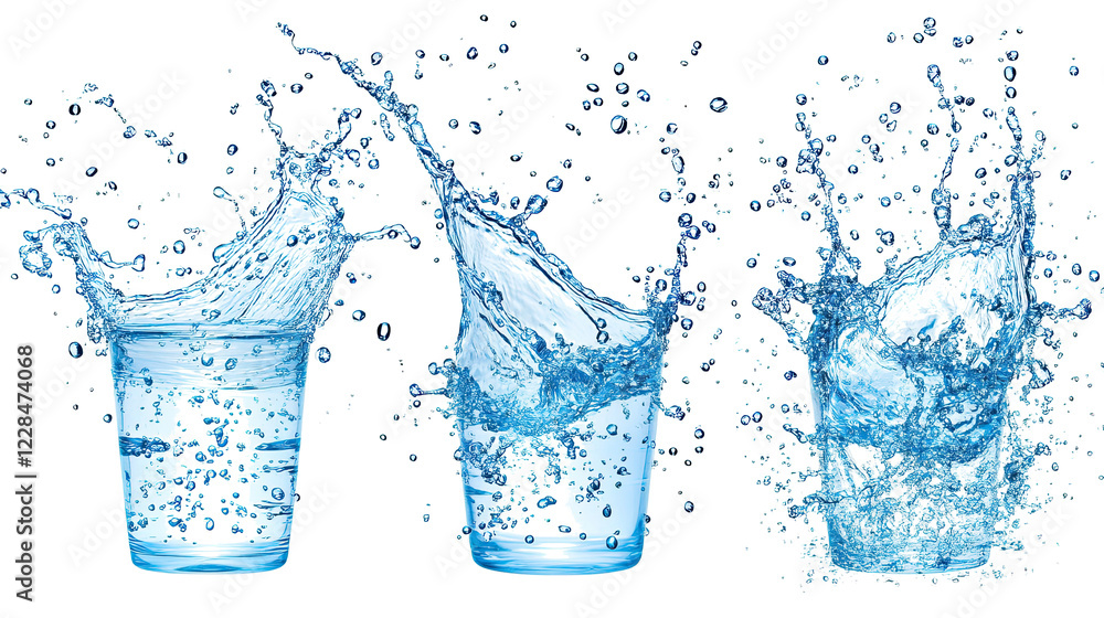 Poster water splash collection with clear droplets displayed generative ai