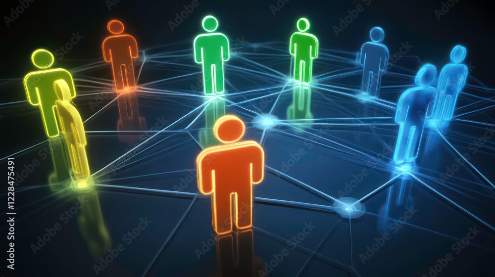 Poster social network concept connection colorful figures linked by lines depict the complex web of relatio