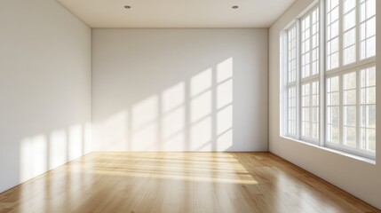 Obraz premium Empty Room with Sunlight Streaming Through Large Windows