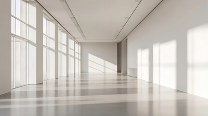 Fototapeta premium Spacious minimalist interior with simple furnishings and abundant natural light, creating ample copy space ideal for premium real estate visuals