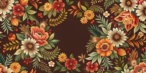 Vibrant Floral Motifs Pattern Featuring Warm Earth Tones