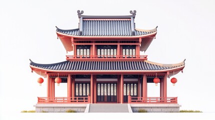 Celebrate the Vibrant Spirit of Chinese New Year with a Stunning Red Building Greeting Card Featuring a Striking Black Roof for Your Loved Ones