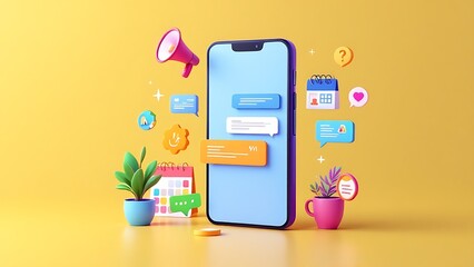Email marketing, email automation, marketing automation. Customer engagement, retention, loyalty. Business e-mail communication, digital marketing. 3D smartphone with emails inbox and marketing icons