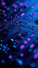 Blue Circuit Board with Bokeh Background