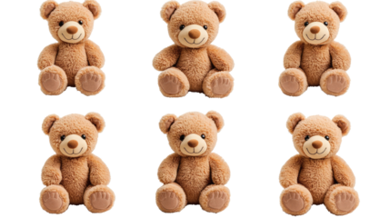 Collection of Cute Bear Dolls on Transparent Background Generative AI