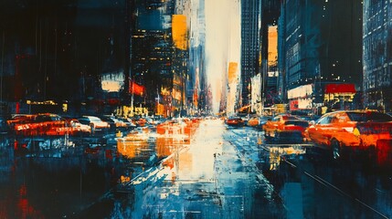 Obraz premium Nocturnal Cityscape: A Symphony of Lights and Reflections