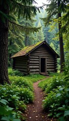 Forgotten log cabin in the woods, weathered wooden beams , beams, woods, weathered