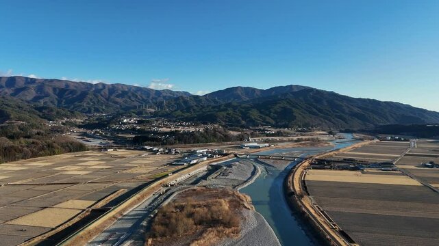 Aerial video taken by drones of the magnificent nature of Japan and Komagane City, Nagano Prefecture.