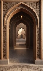 Geometric archway with intricate arabic patterned background, archway decoration, intricate designs , geometric shapes