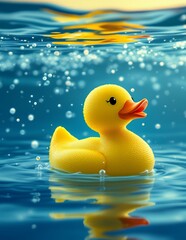 Playful Yellow Rubber Duck Floating in Water