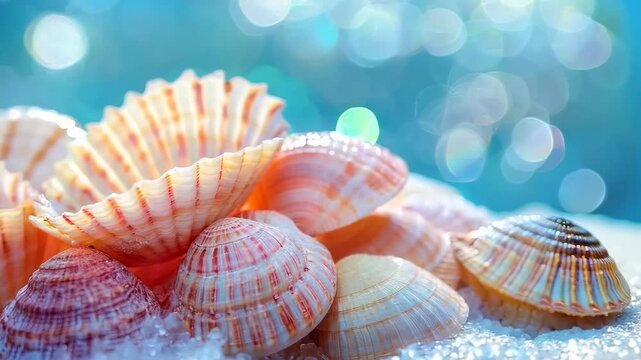 A collection of shells and starfish on sandy shores, symbolizing the relaxing and carefree spirit of a summer beach vacation.