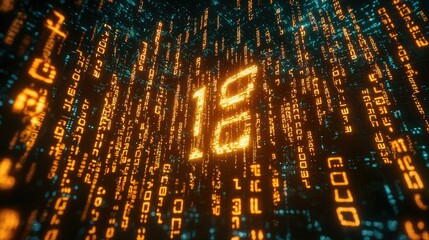 Obraz premium Digital Code Forms Number Fifteen In Glowing Orange