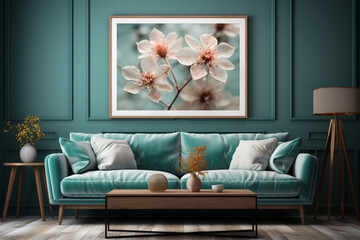 Modern luxury beautiful mockup scene of living room interior design and wall pattern, photo frame, dining room,.  Generative AI