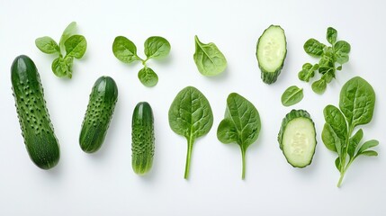 Fresh Green Vegetables on White Background