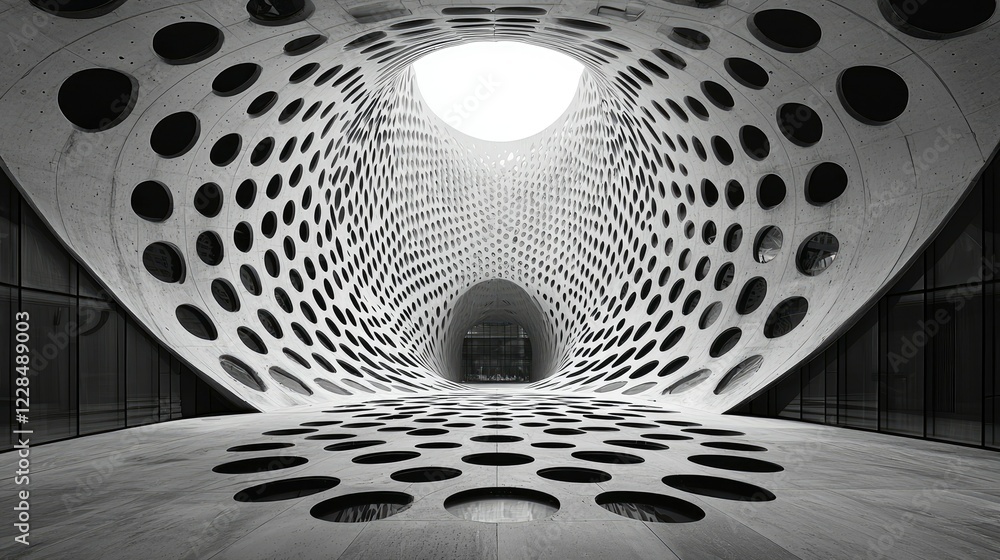 Poster abstract concrete structure with circular openings