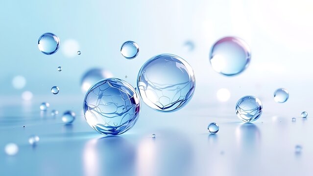 Blue glass spheres, abstract molecules, 3d rendering. - Powered by Adobe