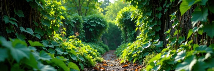 Obraz premium Overgrown garden with vines and weeds, vines, overgrowth