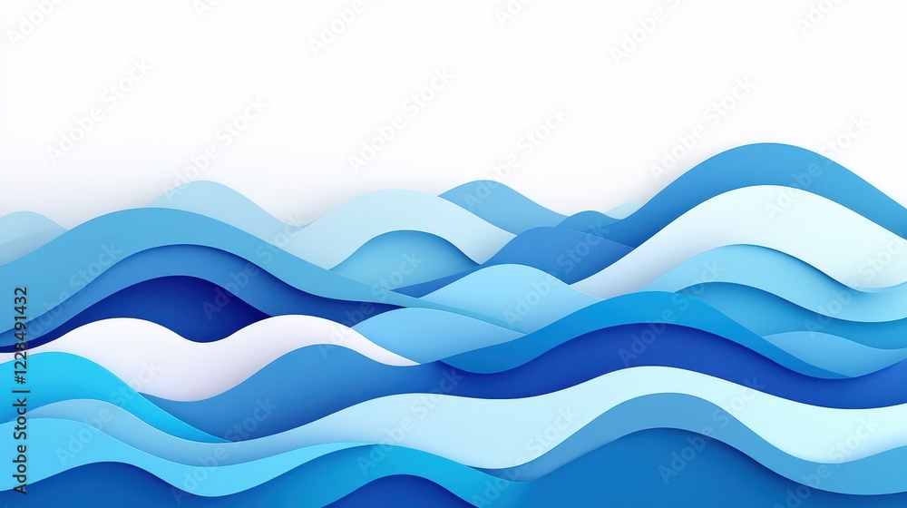 Poster abstract blue wave patterns creating a serene background with smooth gradients and flowing shapes