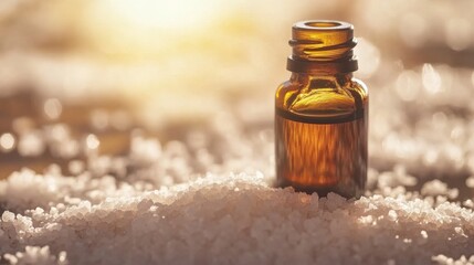 Small Dark Bottle with Sea Salt in Golden Hour Light