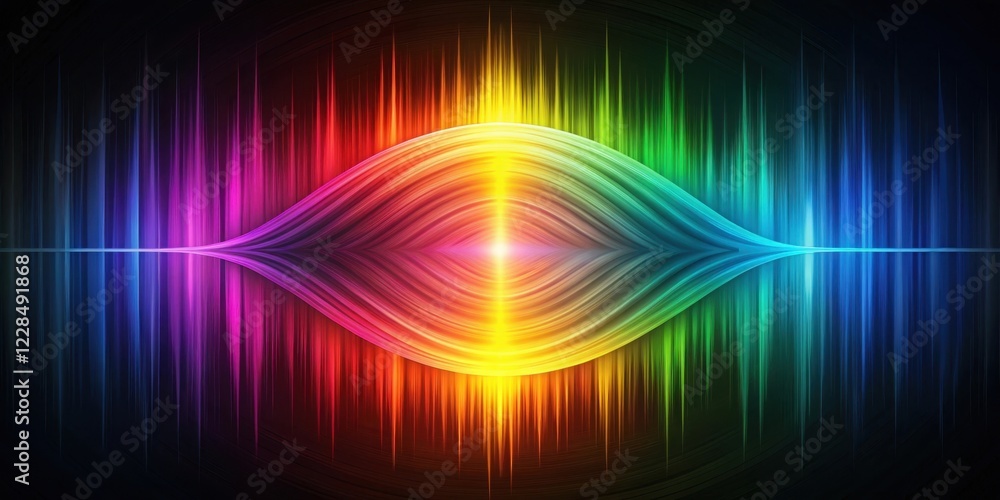 Sticker vibrant spectrum waveform a symphony of color and light, featuring dynamic curvilinear stripes and g