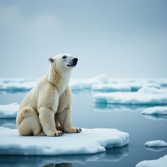 Polar bears sitting on icy landscape, polar bears, ice, animals