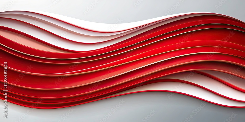 Poster abstract red layers wavy shape on white background - modern minimal curve pattern design for brochur
