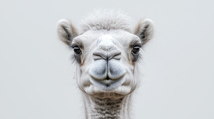 Fototapeta premium Camel headshot, neutral background, curious expression, possibly for animal portrait