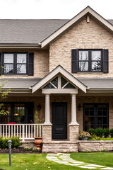 Luxury Home Exterior: Modern Brick and Stone Architecture with Landscaping