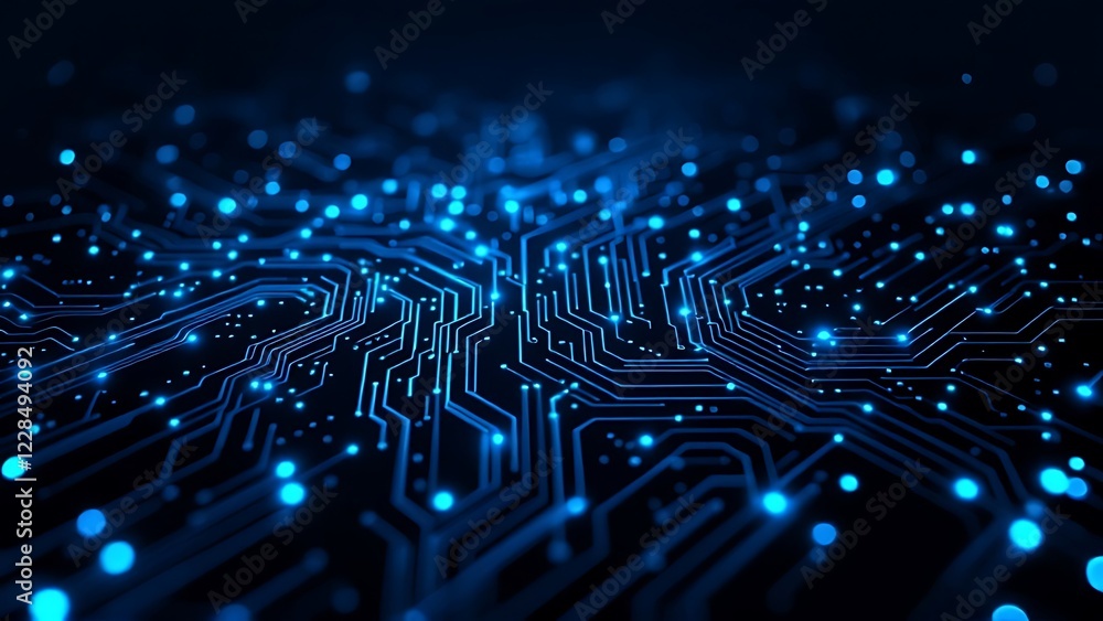 Poster abstract digital network circuit board background banner with glowing light and connecting data dots