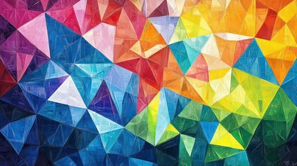 Obraz premium Vibrant Geometric Mosaic of Interlocking Colorful Triangles and Stripes