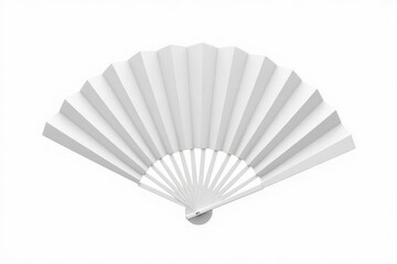 A simple white hand fan is shown against a white background