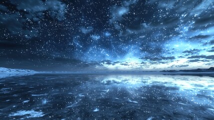 Fototapeta premium Starry Sky Over Frozen Lake