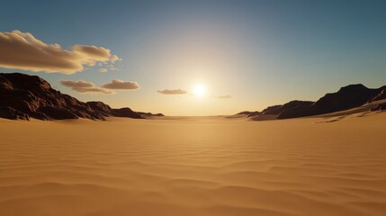 Fototapeta premium Vast Serene Desert Landscape at Sunrise with Gentle Hues and Rolling Sand Dunes